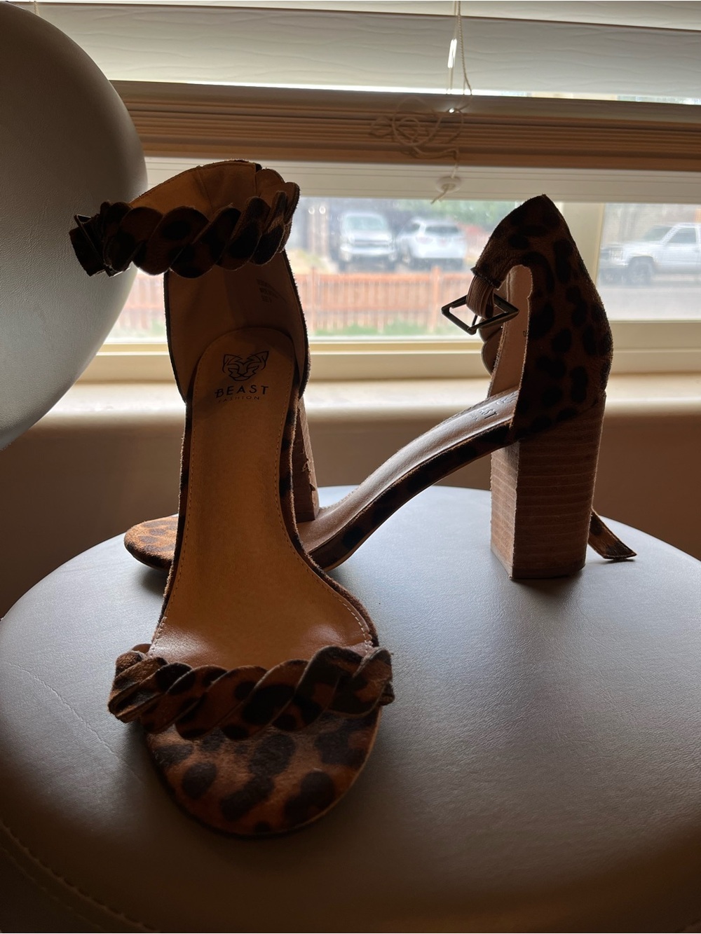 Leopard Print Block Heel Sandals in Brown